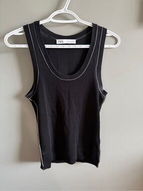 Zara Black Tank Top with White Contrast Stitching